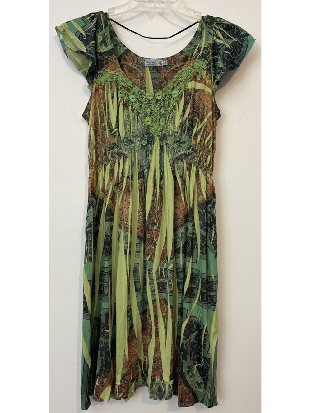 Unity World Wear Womens Medium Green Pleated Knee-Length Pullover Dress! A1172